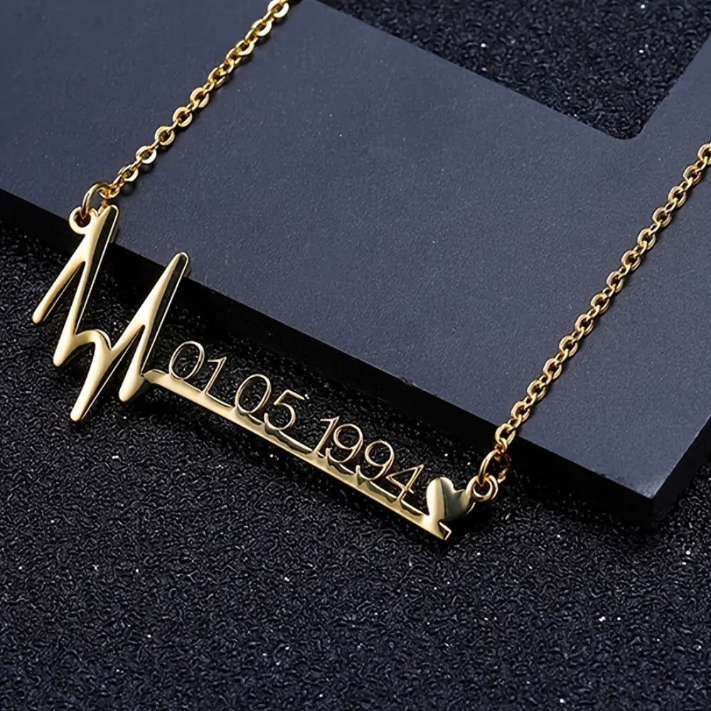 Customizable Stainless Steel Necklace featuring a Heartbeat and Love Pendant - Personalized Number and Letter Charms, Elegant and Minimalist Design Perfect for Everyday Wear or Gifting, Ideal for Meetings and Women's Fashion Accessories.