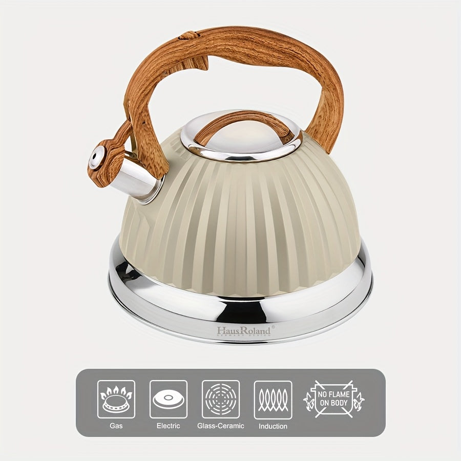 Rustic Wood-handled Stainless Steel Tea Kettle - Quickly Boil Water for Gas & Induction Stoves, Easy to Clean, Lightweight and Durable for Home and Outdoor Use