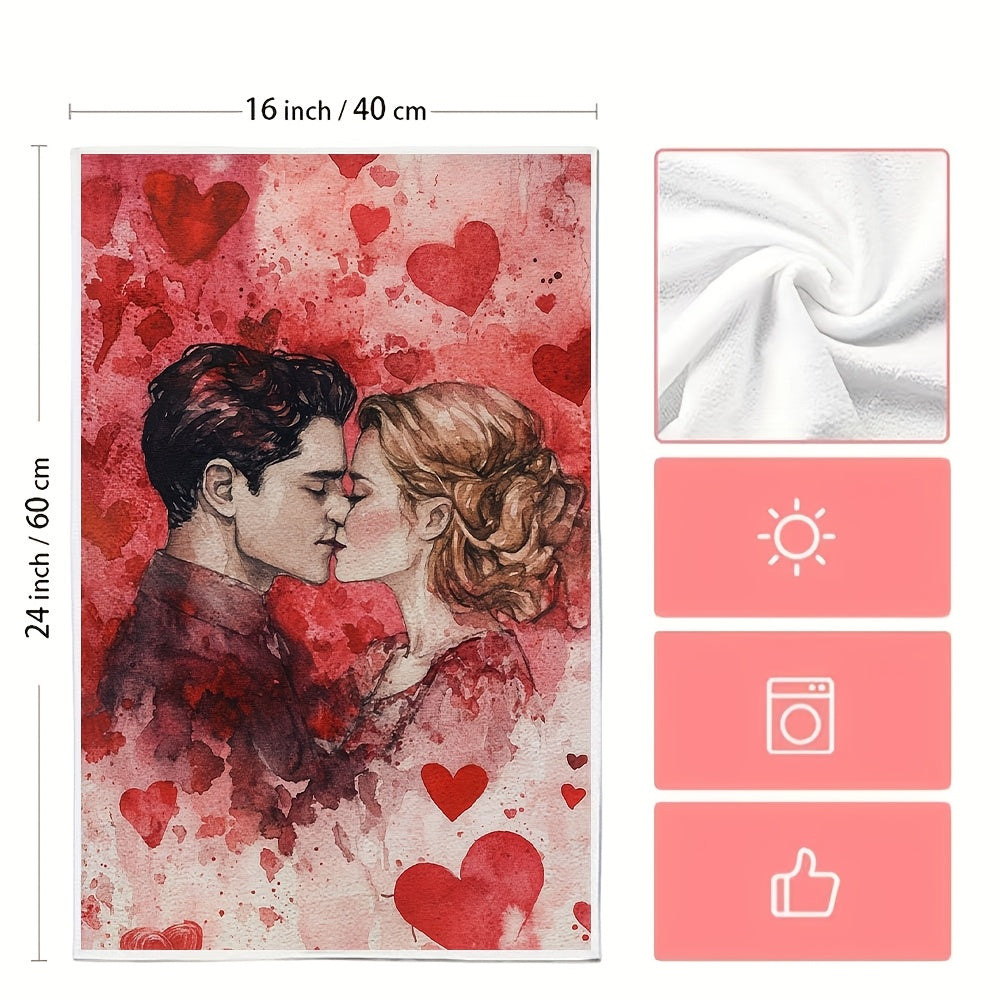 Celebrate Valentine's Day with these 2 luxurious Ultra Soft Kitchen Towels featuring a Romantic Love Forever Theme. These highly absorbent and machine washable dish hand towels measure 40.64x60.96 cm and feature a contemporary watercolor illustration