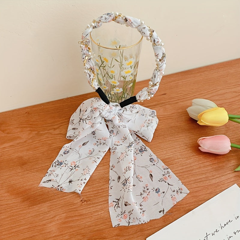 Floral Ribbon Hairband for Women with French Style, ideal for Elegant & Cute Summer Look