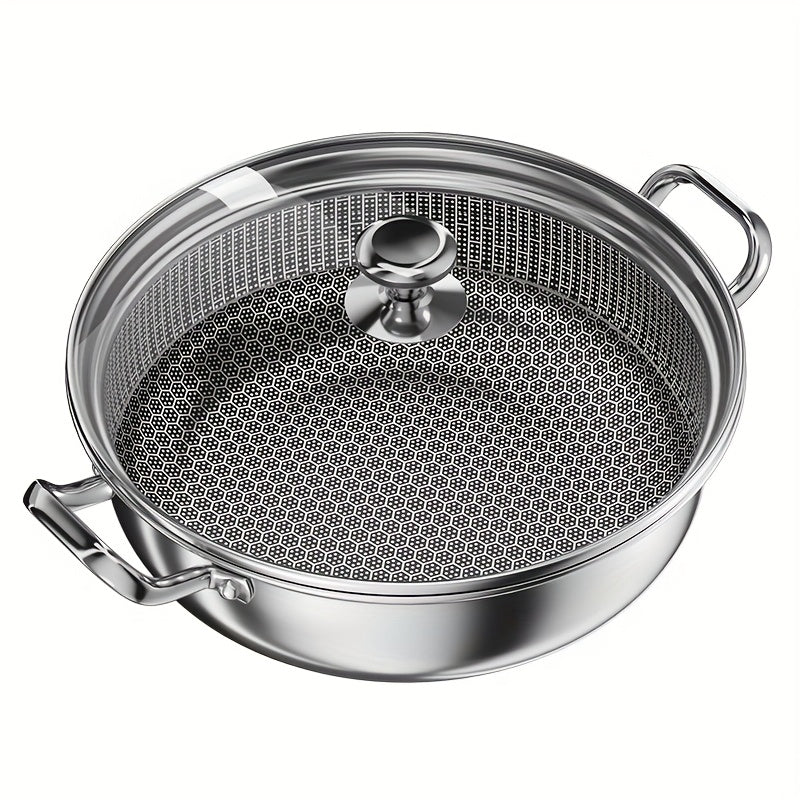 Stainless Steel Double Boiler with Cover, Non-Stick Beehive Steam Pot, Durable and Wear-Resistant, Compatible with Induction and Gas Stove