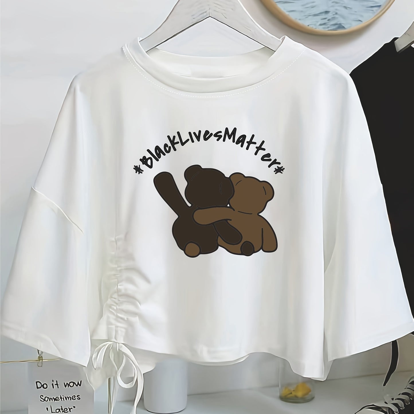 Stylish bear print crop top for women, machine washable.