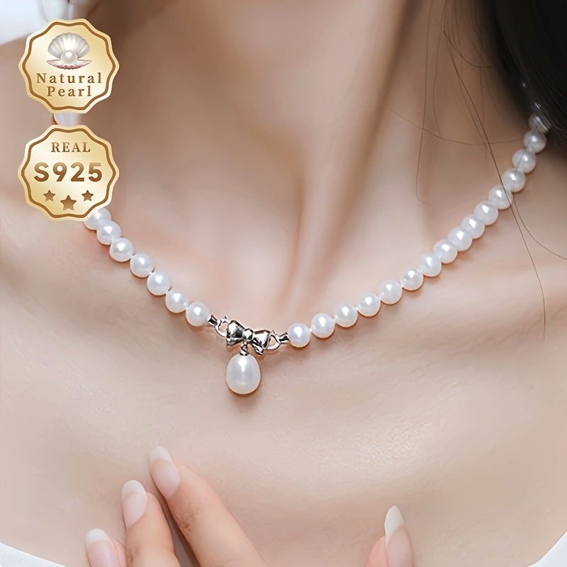 MUFAN Elegant 7-8mm Natural Freshwater Pearl Necklace for Women, June Birthstone, S925 Silver Clasp, Suitable for Daily Wear & Special Occasions - Gift Box Included, No Plating