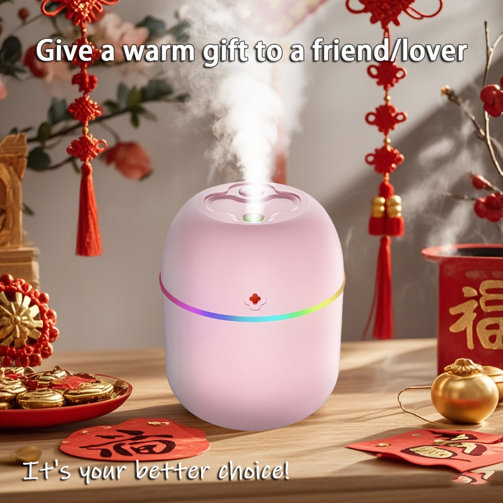 Portable USB aromatherapy humidifier with colorful lamp for bedroom, living room, office, and car. Operates at ≤36V without the need for batteries.