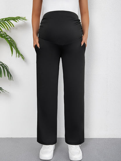 Chic maternity pants with high waist, slant pockets, and stretchy comfort for all seasons