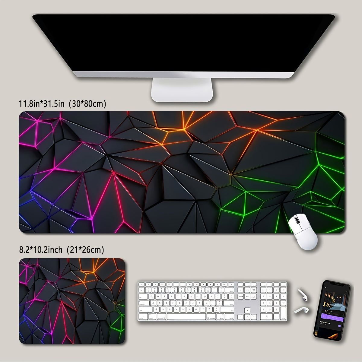 Durable, large, stylish geometric mouse pad for computers and laptops - waterproof, non-slip, perfect for gamers or office use.