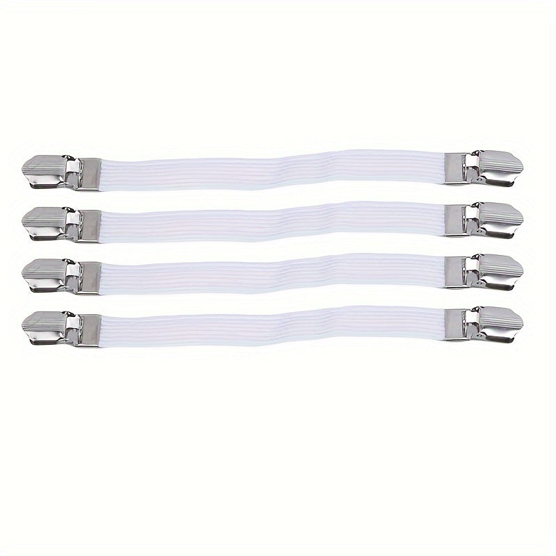 Black Bedding Clips with Double Clip Buckles - Set of 4 Elastic Bed Sheet Straps for Flat Sheets and Blankets, Securely Fasten Bed Accessories - Hand Wash Only