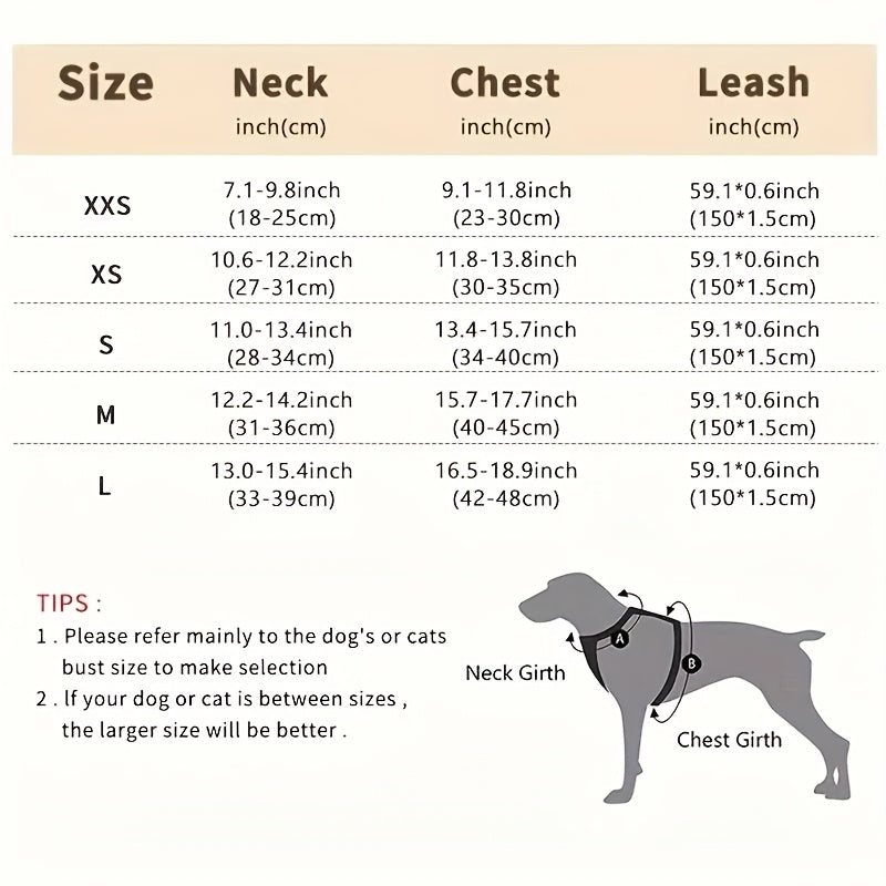 Breathable pet harness with leash, perfect for easy walks.