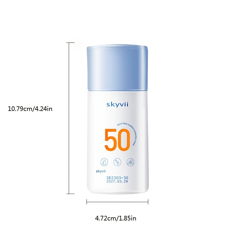 SPF50+ Sunscreen Cream with hydrating isolation for daily protection. Non-greasy matte finish, primer base with light cream texture.