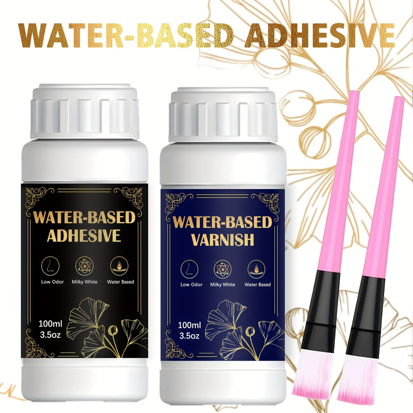 Golden Leaf Kit, water-based adhesive and varnish suitable for DIY crafts, painting, and artwork.