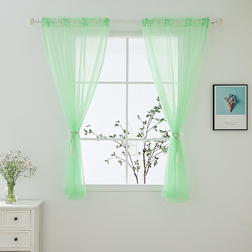 Two panels of sheer curtains with a basic rod pocket design, perfect for adding a touch of elegance to your bedroom, office, living room, yard, kitchen, or any other space in your home.