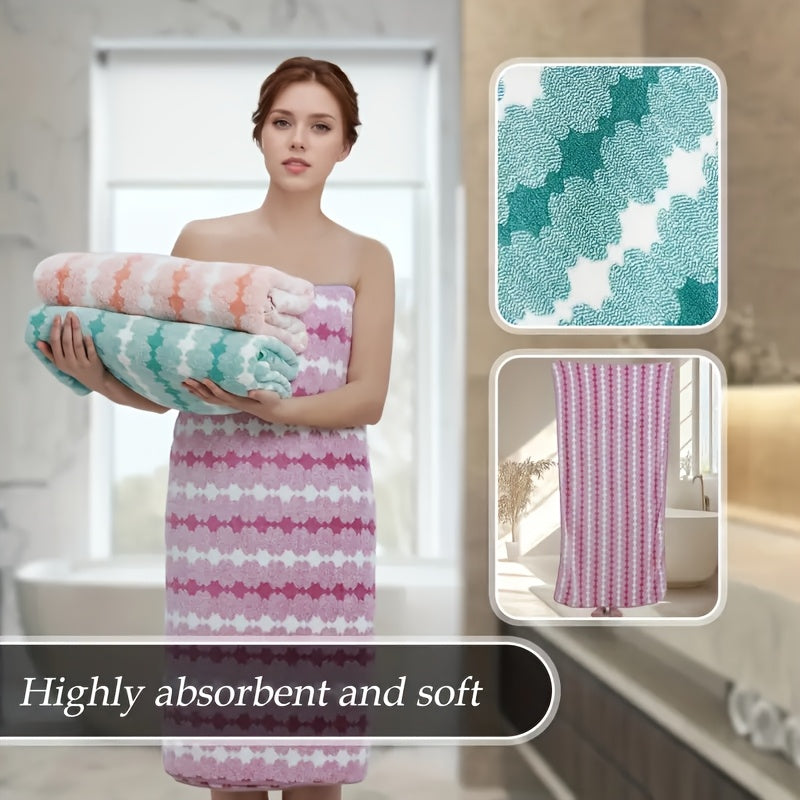 One set of extra large and small bath towels for women made of super soft, absorbent coral velvet with a modern design and strong absorbency.