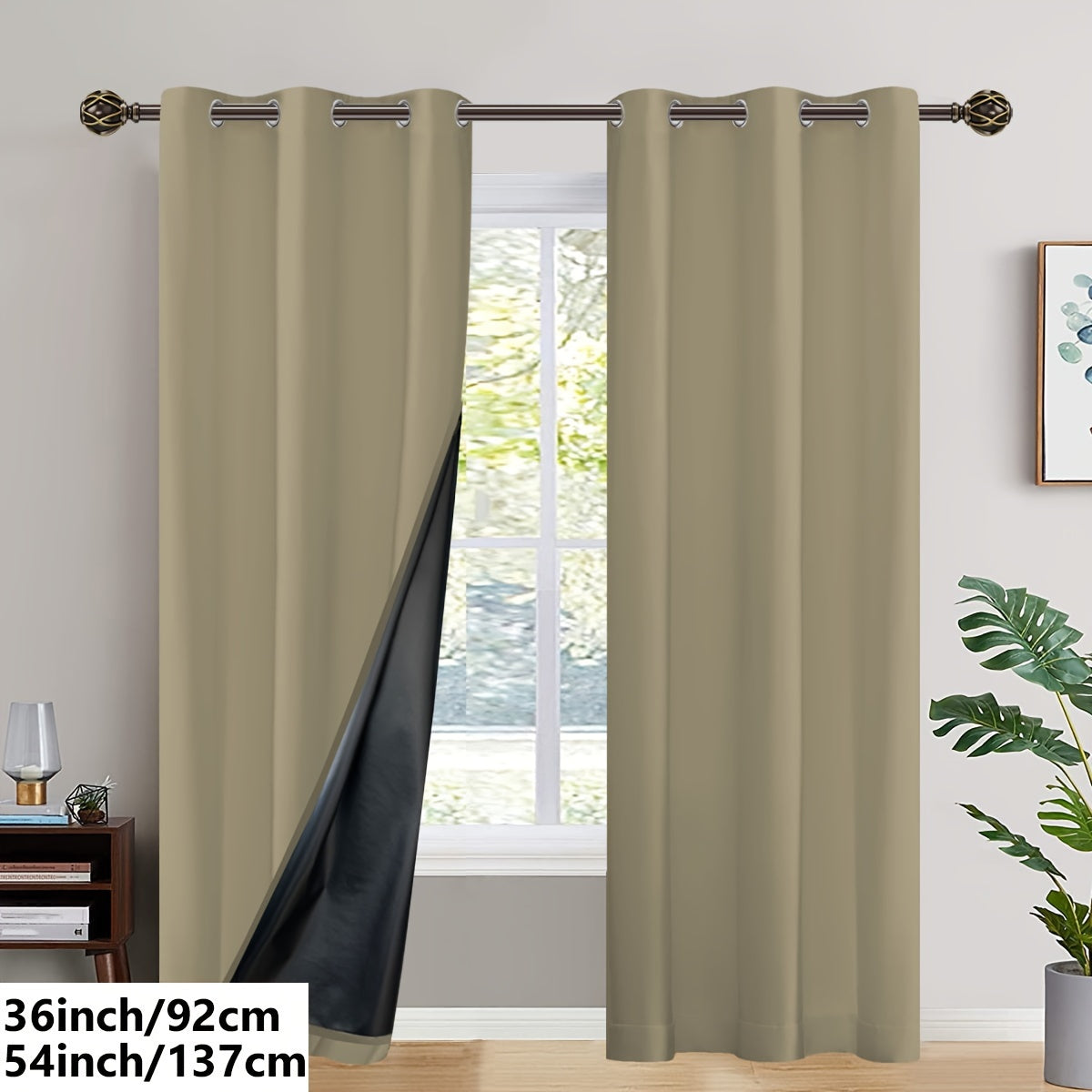 2PC Insulated Blackout Curtains with Coated Insulating Lining - Ideal for Living Room, Bedroom, Kitchen, Bathroom - Perfect for Home and Room Decoration