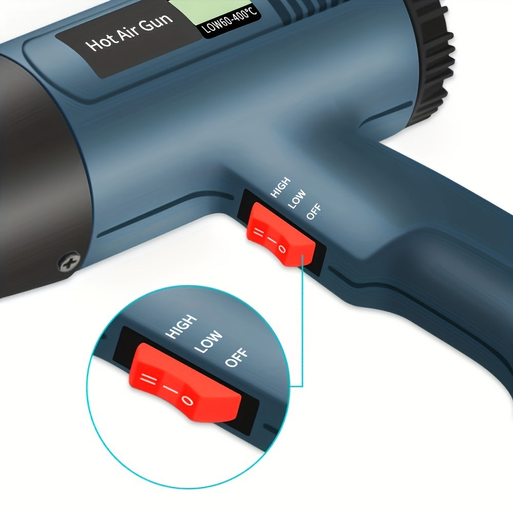 2000W Handheld Hot Air Gun for Bending, Forming, Plastic Drying & Thawing, European Standard, Black Color.