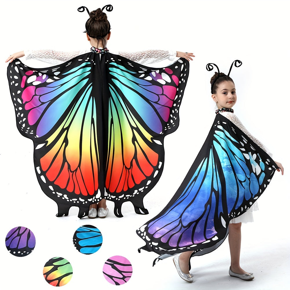 Upgrade your little girl's Halloween and birthday party look with the Girls' Adorable Butterfly Wings Costume featuring a stylish black headband. Transform into a princess with this perfect dress-up accessory from GDBY.