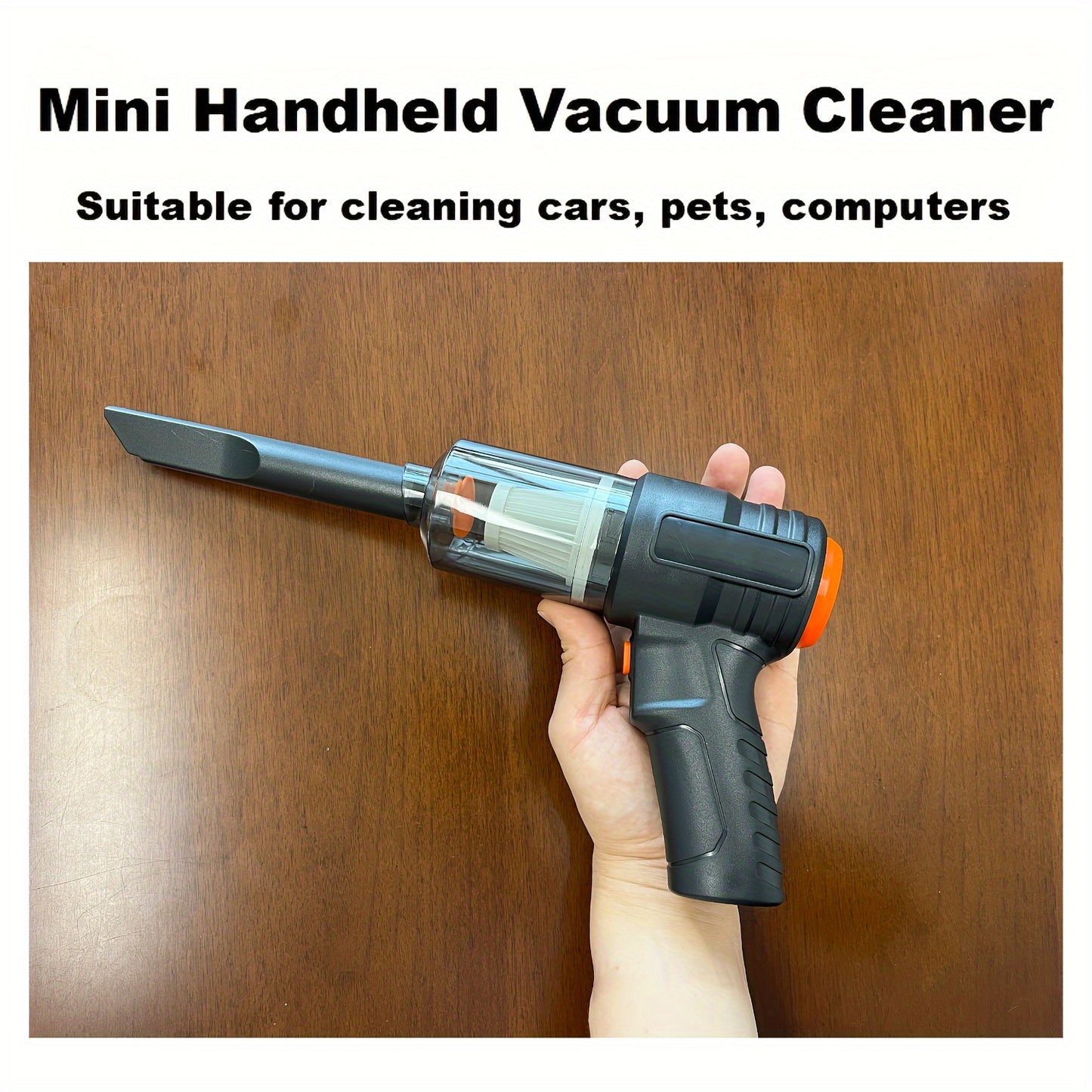 Handheld wireless vacuum cleaner with 2400mAh lithium battery, super suction, high-speed motor, USB charging, dual-purpose blowing and suction, washable filter. Includes 6 major accessories