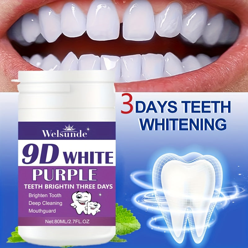 1pc Welsunde 9D White Teeth Whitening Powder: Alcohol-Free, Deep Cleaning, Brightening, 3-Day Whitening Solution.