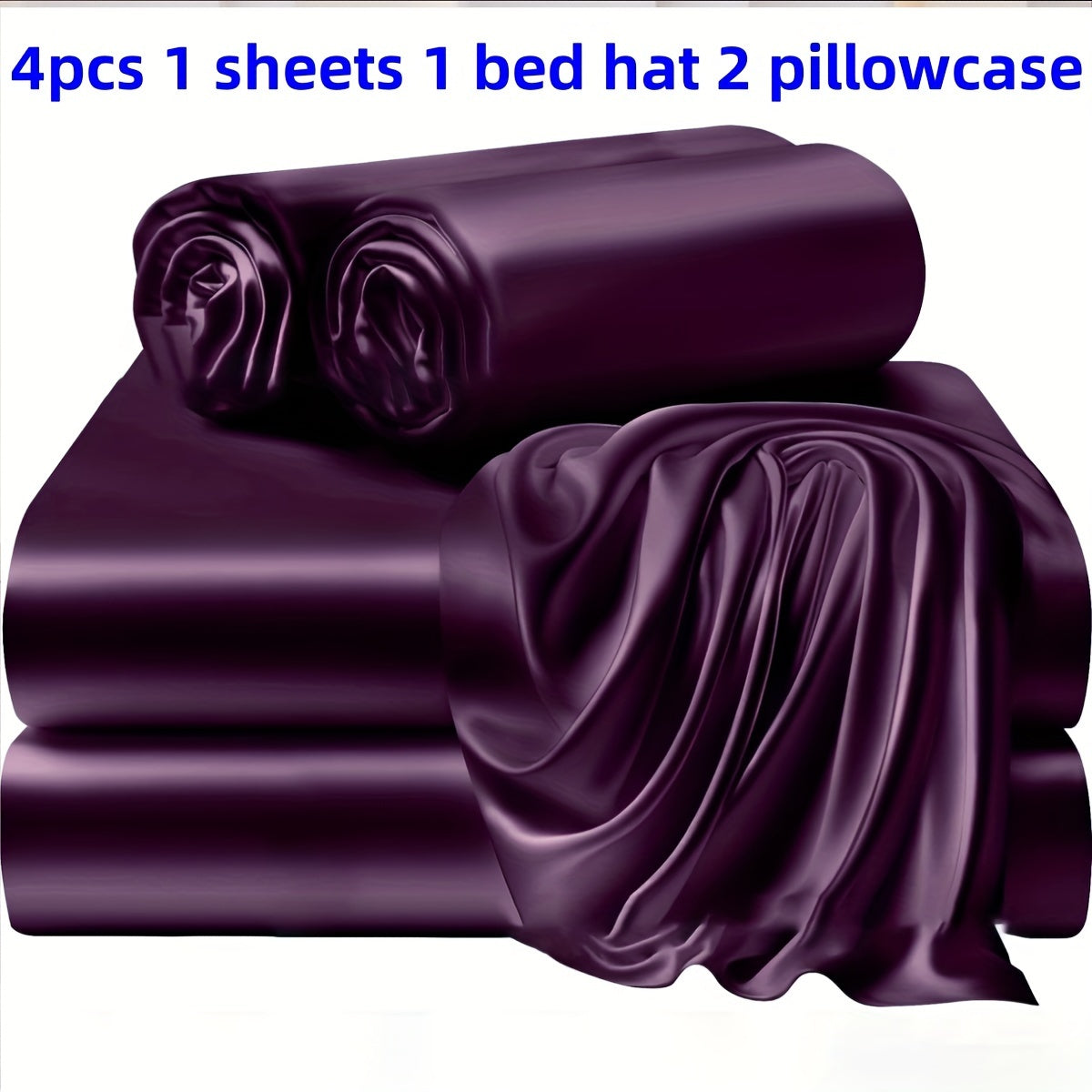 A set of three or four solid color bed sheets and bed skirts, along with half the number of pillowcases, all soft and silky.