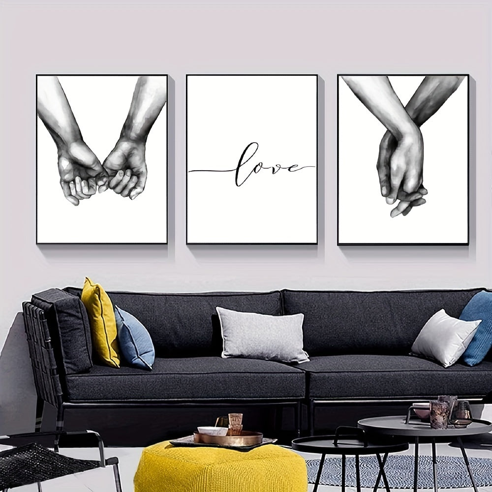 Black and white canvas paintings, 3 pieces, ideal for wall decor in any room, no frame included.