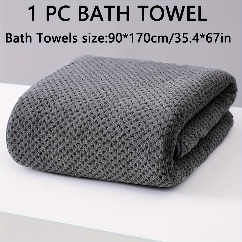 Large pineapple check patterned bath towel made of ultra-fine microfiber, highly absorbent and soft, suitable for various settings, available in multiple colors.