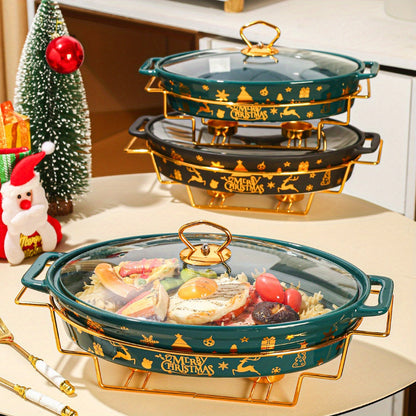 The Christmas Ceramic Serving Set is a complete package for your holiday cooking needs. It includes plates, baking dishes, and soup pots, making it perfect for serving turkey, cheese, bread, and pizza. Ideal for outdoor parties, weddings, birthdays, and