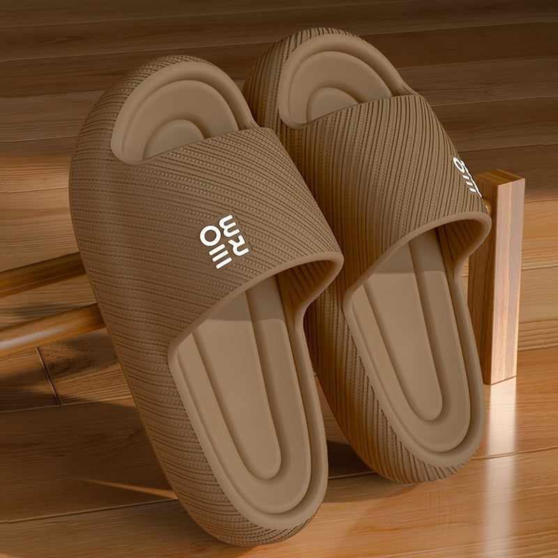 Women's Summer 2024 EVA Slide Sandals in Black and White, Non-Slip with Thick Sole for indoor use, Textured Design.