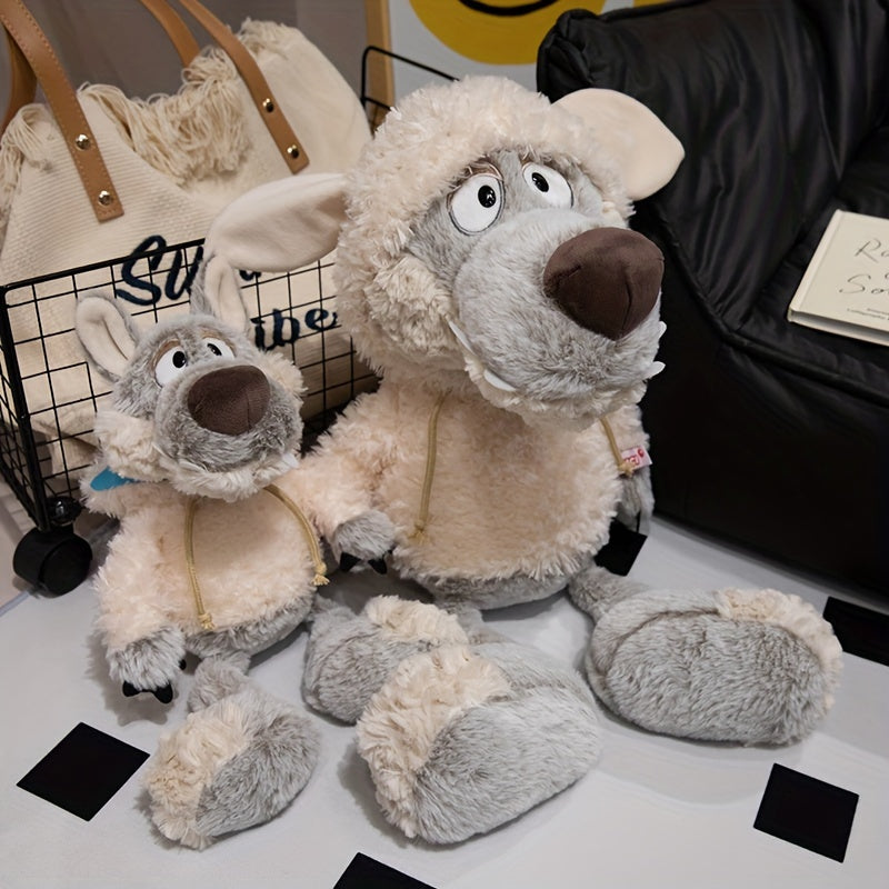 Plush wolf in sheep's clothing toy inspired by cartoons, ideal gift for toddlers.