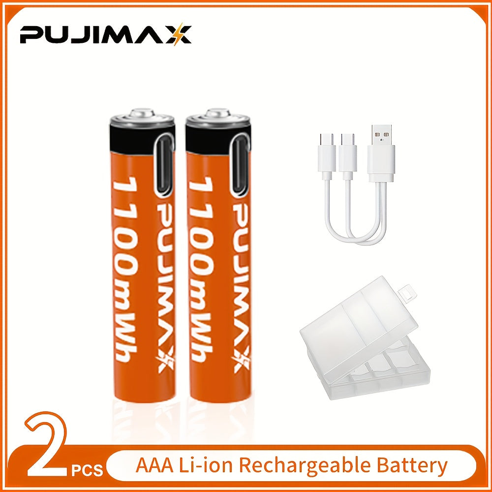 PUJIMAX AAA 1.5V rechargeable battery - Lithium ion with fast USB-C charging for various devices, includes charging cable.