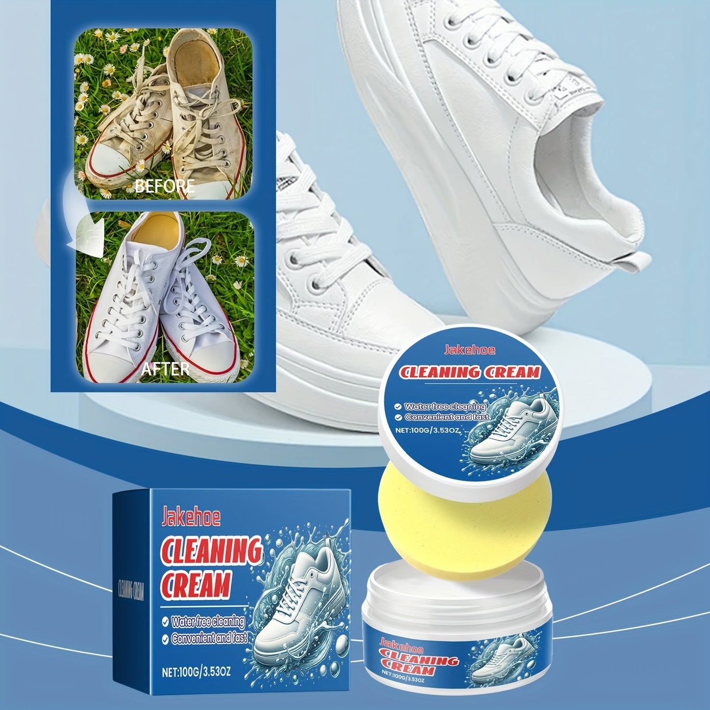 White Sneaker Cleaning Cream Gel with Sodium Bicarbonate - Residue-Free, Restores Shine, Suitable for Different Shoe Materials, Improves Appearance & Efficiency, Less than 1 Liter Capacity