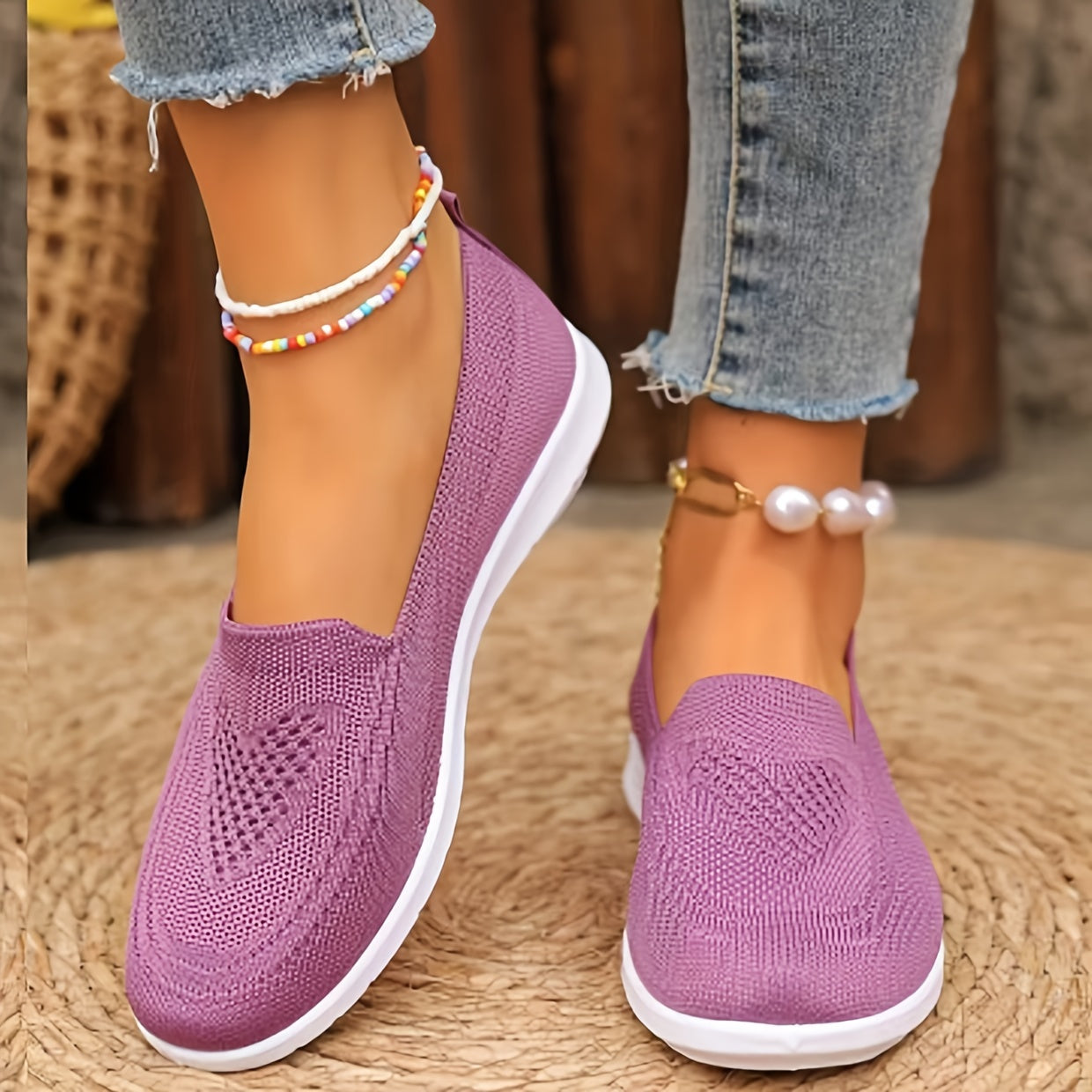 Women's slip-on sneakers are lightweight and breathable with PVC sole and fabric lining. Perfect for all seasons, available in multiple colors.