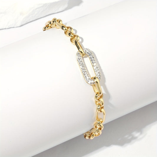 925 Sterling Silver Bracelet with Rhinestone Detail, Featuring 18K Gold Plating, Stylish Vacation Design, Mariner and Paperclip Chain Links, Perfect for Everyday and Special Occasions, Great Thanksgiving Gift - Versatile for Any Season