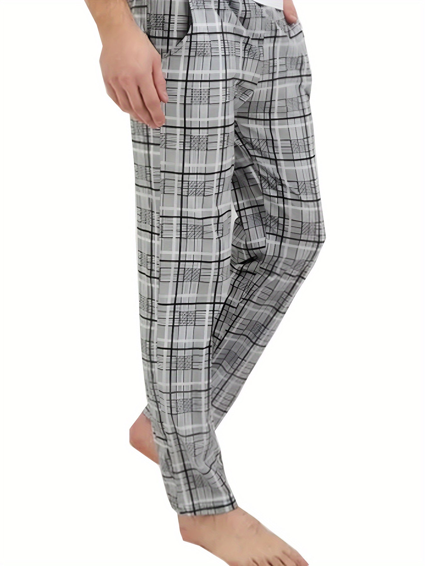 3-Pack Men's Plaid Pattern Pajama Pants with Pockets, Loose Fit Lounge Trousers