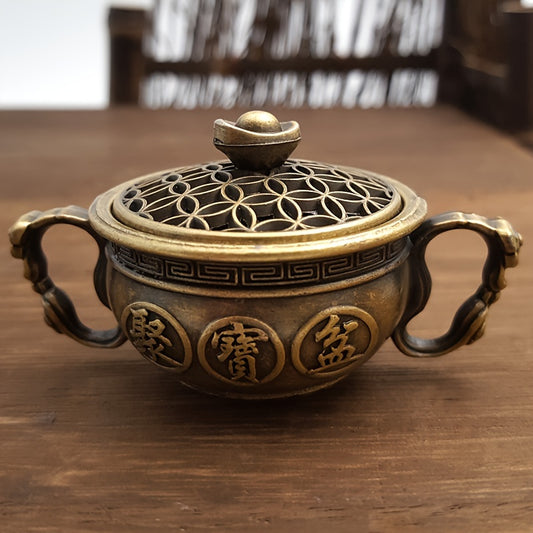 Vintage brass incense burner with lid, ideal for holiday decorations.