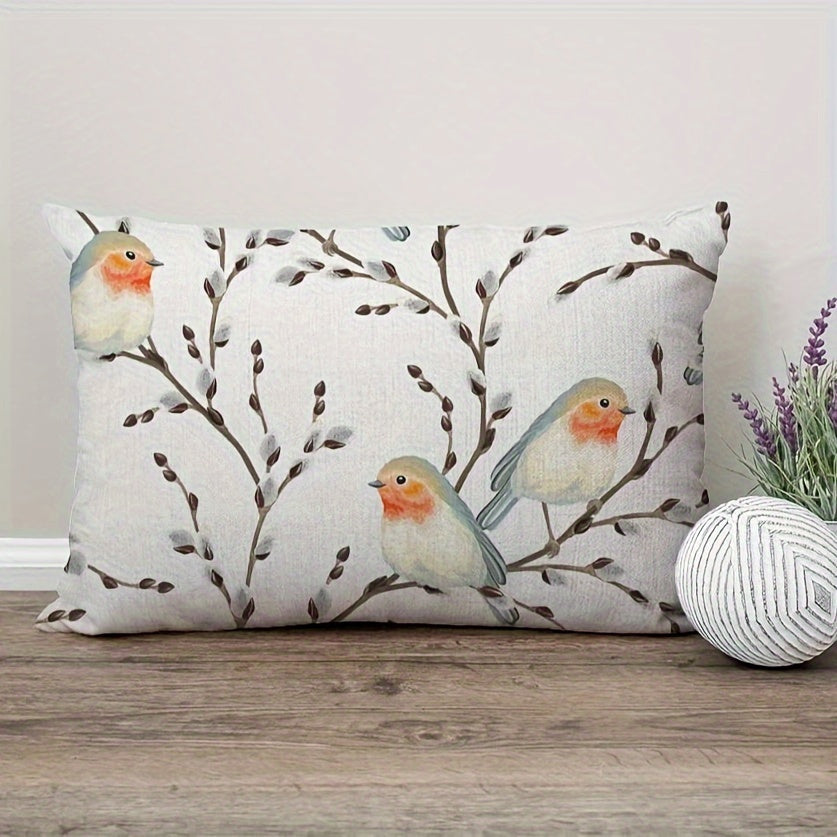 Linen Throw Pillow Cover with Adorable Bird Design - Single Sided Printing - No Pillow Insert Included - Contemporary Style - Machine Washable - Zipper Closure - Versatile for any Room Decor - Made with High Quality Linen Fabric