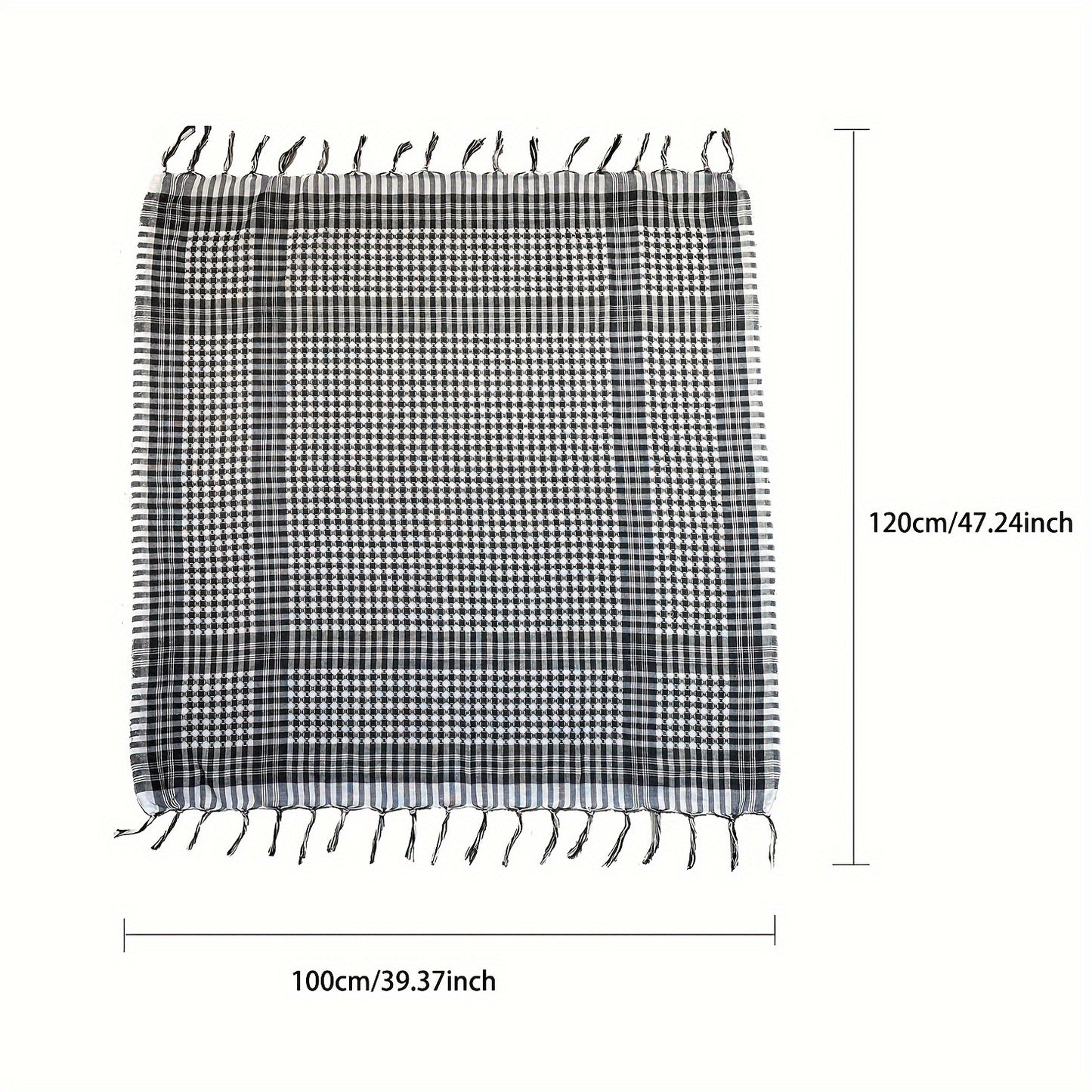 Lightweight Tactical Plaid Scarf - Windproof, Sand-Proof, All-Season Polyester Neck Warmer with Fringe Detail.