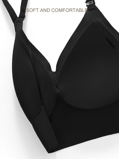 Solid Seamless Backless Bra - Wireless Push Up, Comfy & Breathable