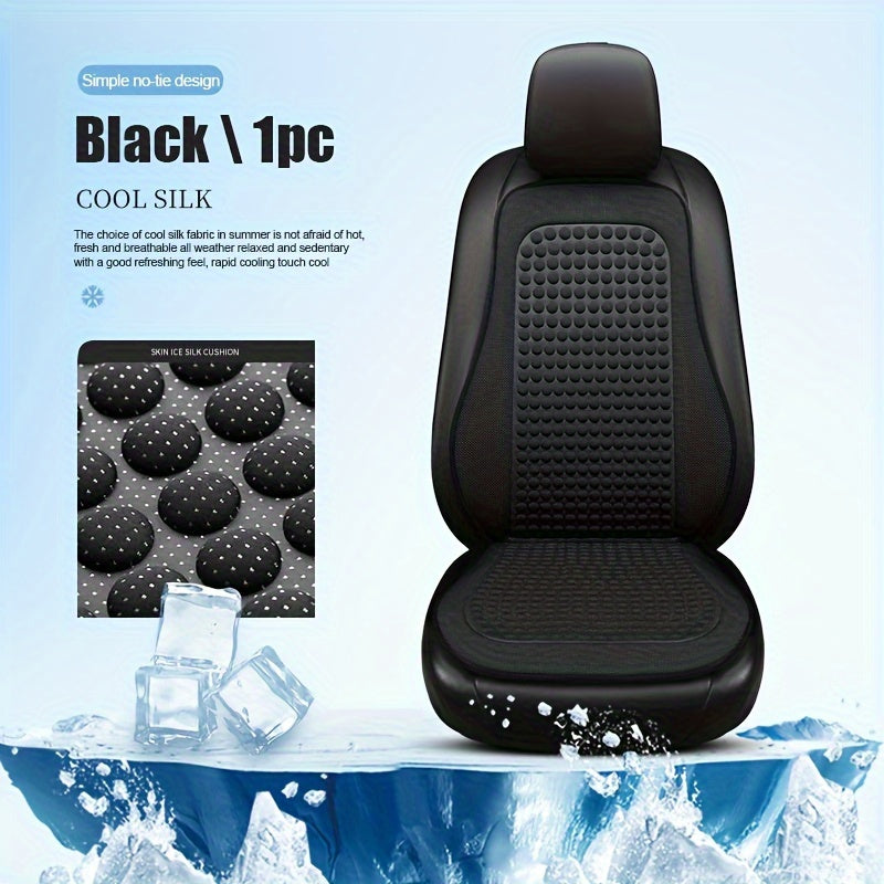 Cooling car seat cushion with breathable fabric, easy install and no-tie design for all seasons.