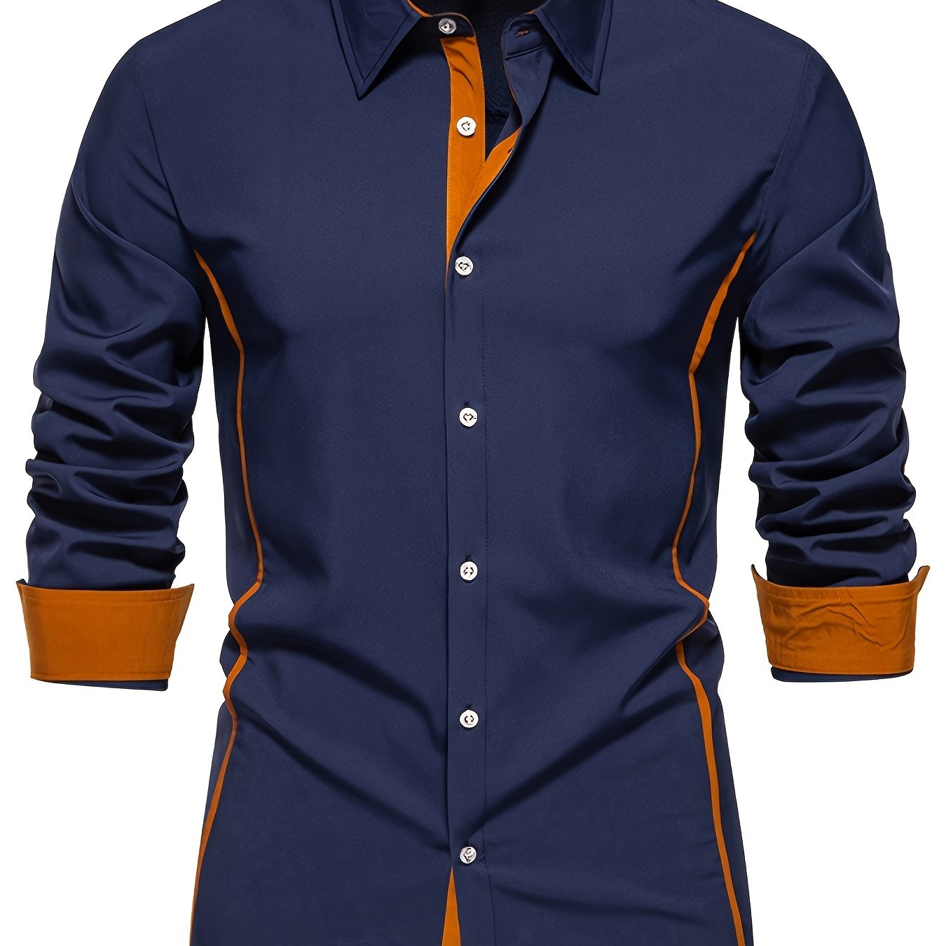 Men's casual color block long sleeve button up shirt for spring and autumn.