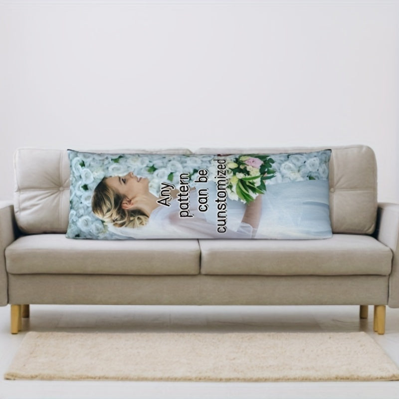 One-piece Personalized Long Hug Pillow Cover - Customizable Photo Body Pillowcase measuring 50.8x137.16 cm. Features Invisible Zipper, Soft Plush Fabric, and Double-Sided Print. Perfect for Valentine's Day, Christmas, and Thanksgiving Gifts. Insert not