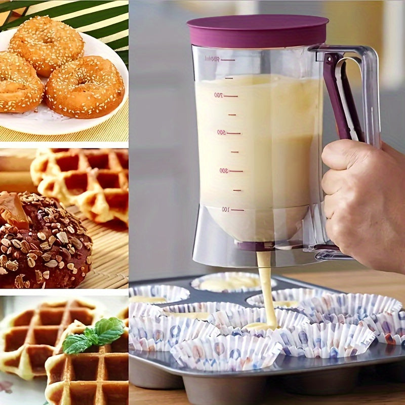 Non-electric handheld plastic pancake mixer for cupcakes and waffles, featuring an easy grip design. This food-safe, durable, and lightweight kitchen accessory ensures convenient baking.