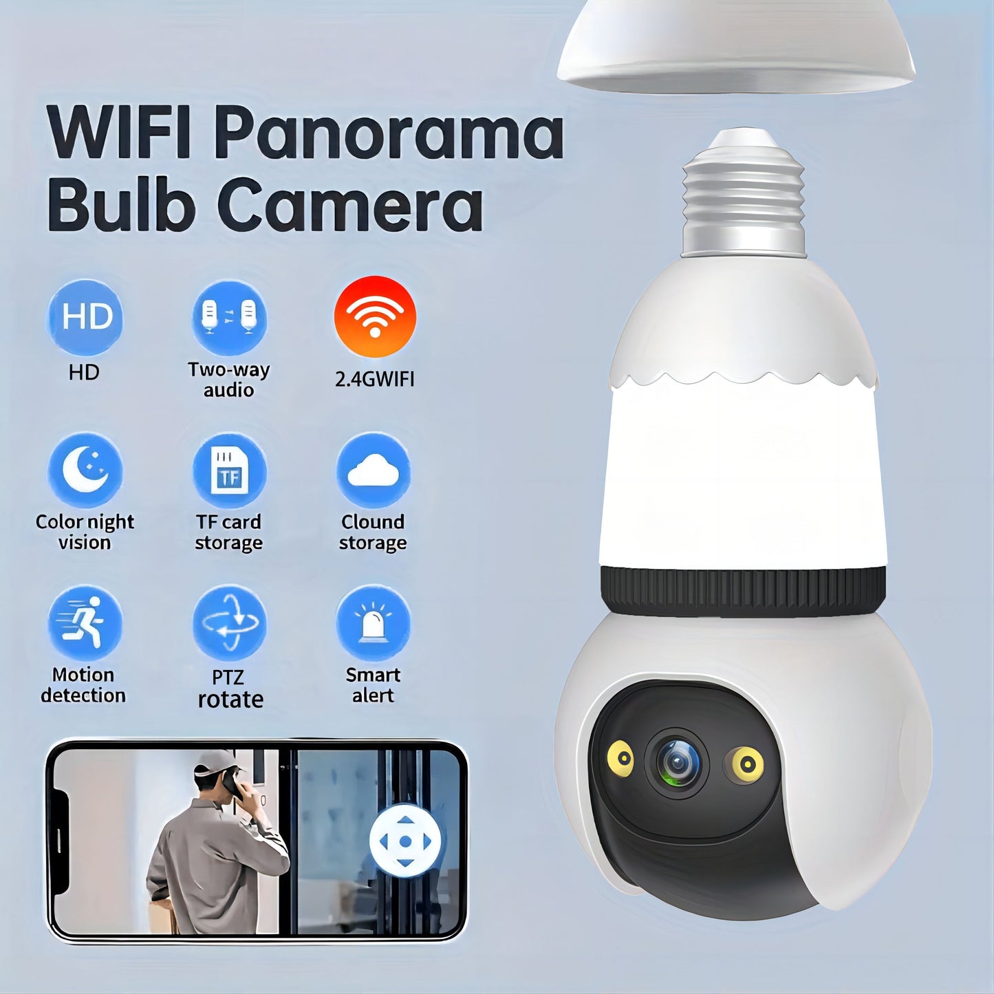 Experience the Teruhal Smart WiFi Bulb Camera with advanced features including Auto-Tracking, Full-Color Night Vision, and Two-Way Audio. Protect your home with High-Definition 1080P security for ultimate safety.