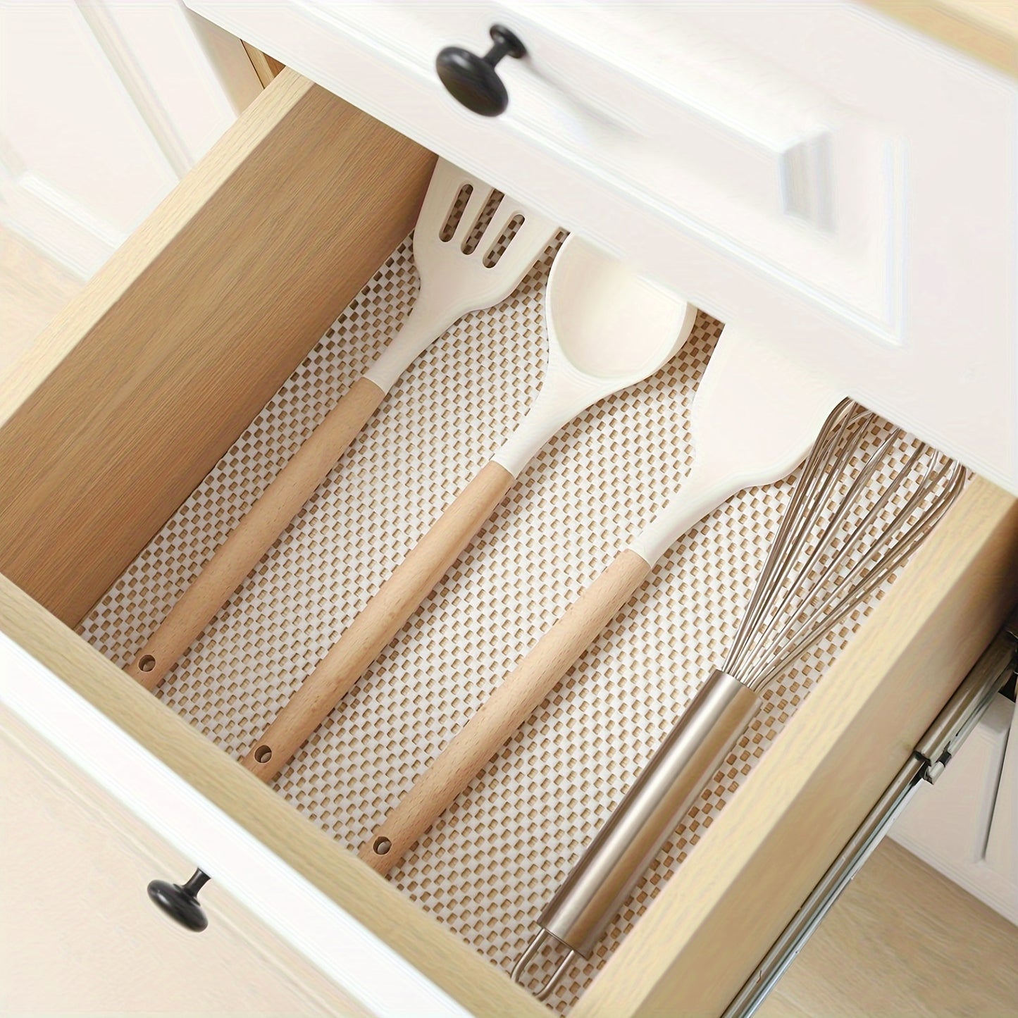 1pc DIY Non-slip Drawer Mesh Liner for clothes storage dividers in cabinets, bathrooms, bedrooms, closets, wardrobes, dressers, homes, and dorms.