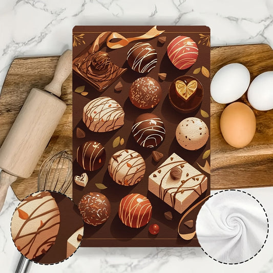 Indulge in luxury with a set of two ultra-soft kitchen towels and a selection of gourmet chocolate truffles. These highly absorbent dish towels are perfect for holiday decorating and are machine washable for easy cleaning. Each towel measures 40.64x60.96