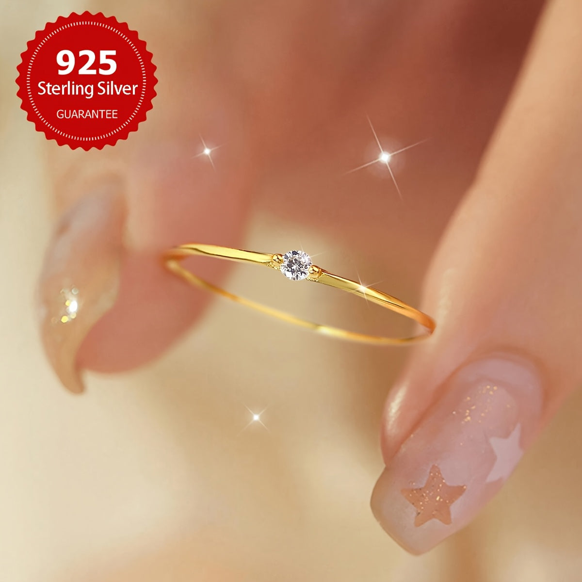 Chic and minimalistic 925 sterling silver ring accented with small 5A synthetic cubic zirconia. This lightweight and versatile jewelry piece is perfect for women to wear daily, to parties, and during Ramadan - suitable for all seasons.