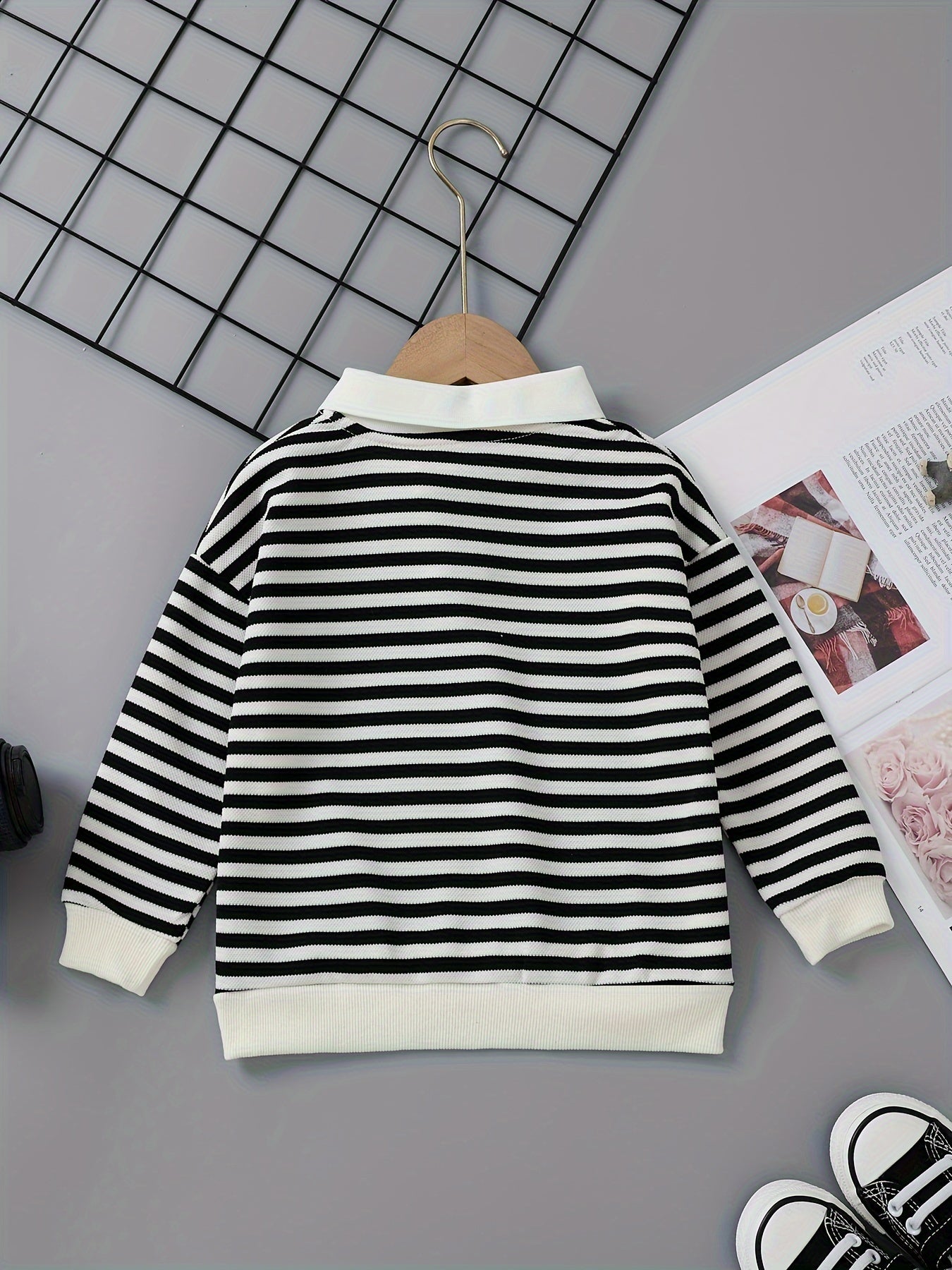 Striped lapel top keeps boys warm and stylish!