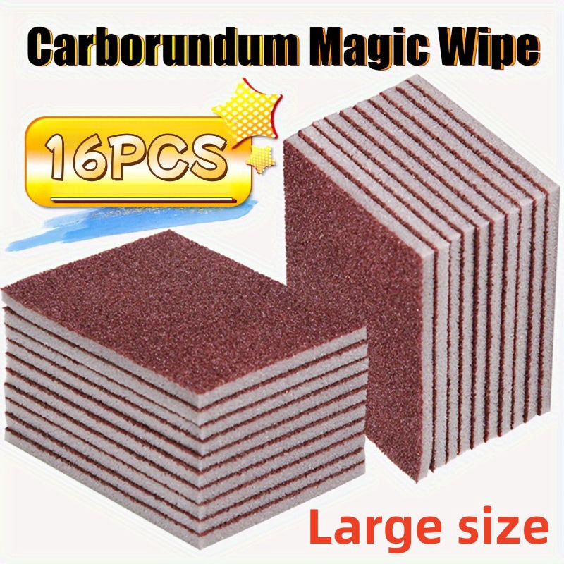 Set of 16 Large Carborundum Magic Wipe Pads - Powerful Scrubbing Sponges for Kitchen & Bathroom Cleaning, Rust Stain Removal, and Dishwashing - Multi-Purpose Stainless Steel Scouring Pads for Effective Dirt and Grime Removal, Cleaning Sponge