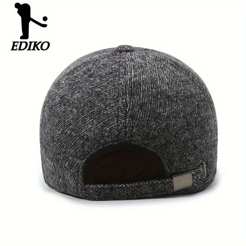 Winter baseball cap for men with ear flaps, fleece-lined and windproof for outdoor activities.