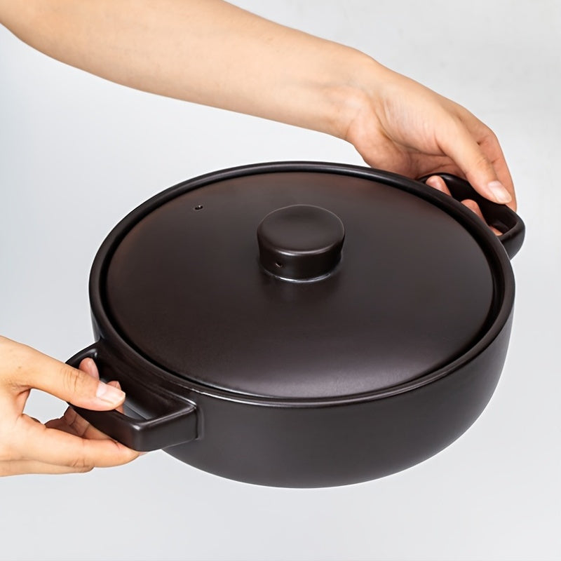 Durable Clay Pot Cookware: Round Microwave Safe Stew Pot with Lid - 2L High-Temperature Resistant Ceramic Casserole Dish for Slow Cooking, Braising, and Soup Making