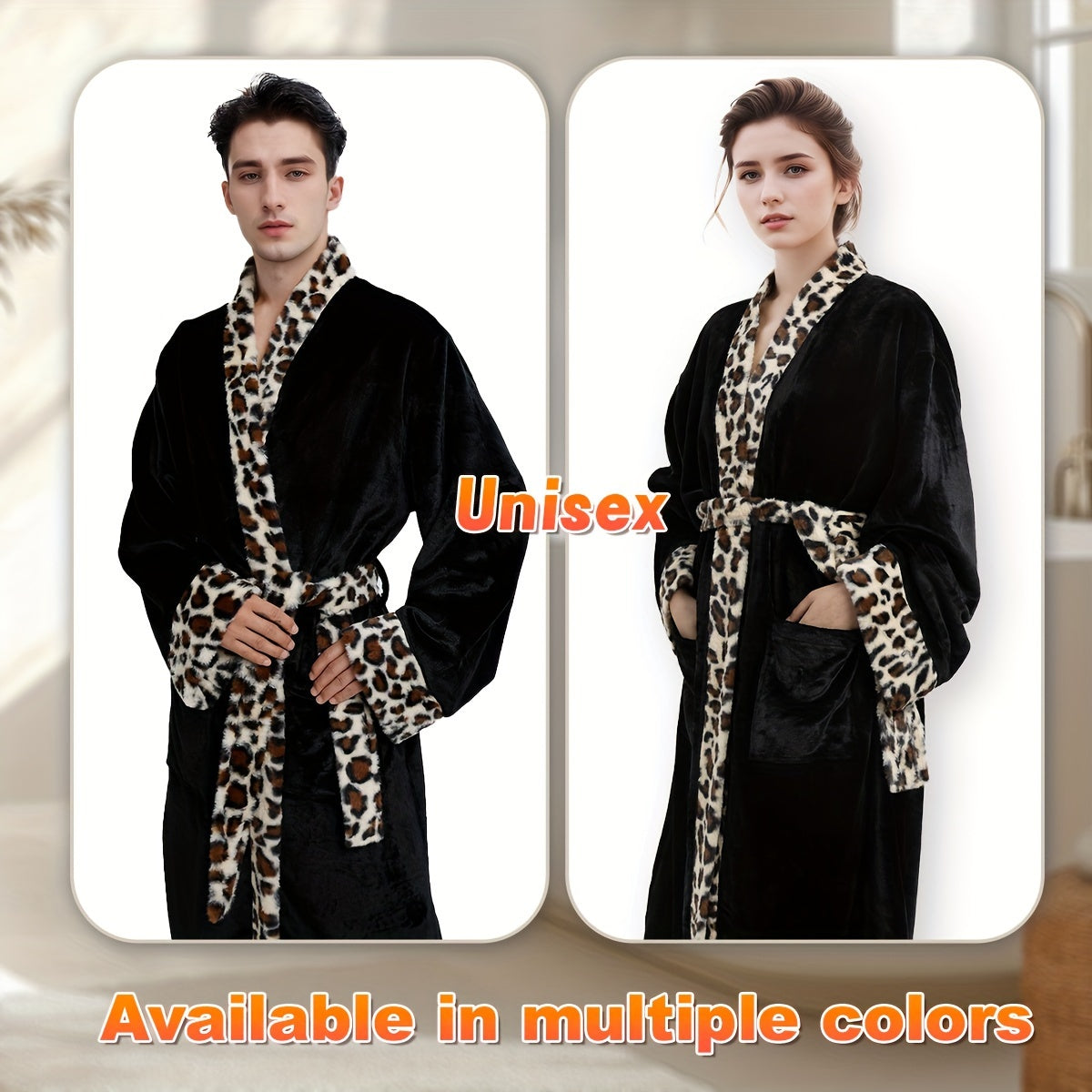 Soft unisex bathrobe with animal print trim, polyester & polyamide blend, machine washable, character themed.