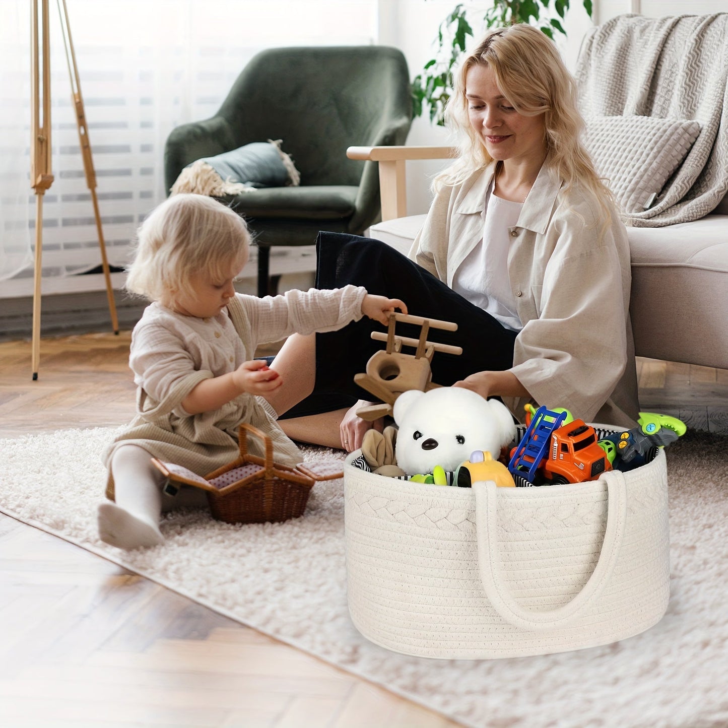 Baby Diaper Caddy: Convenient Nursery Storage Bin and Car Organizer for Diapers, Wipes, and More! Features Cotton Rope Basket Design for Changing Table Organization